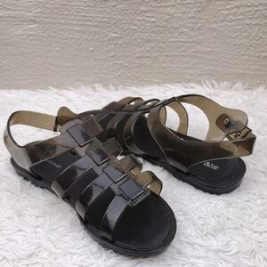 Matiko Black Rubber Upper Open Toe Adjustable Buckle Slingback Sandal Shoe